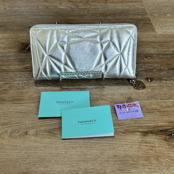 Tiffany & Co. Handbags - Tiffany & Co. Large Quilted Metallic Silver Zip Wallet NWT
